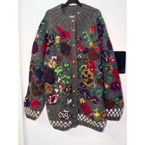 Rare Vintage GAP Hand-Knit Wool Cardigan – Bold Floral szL